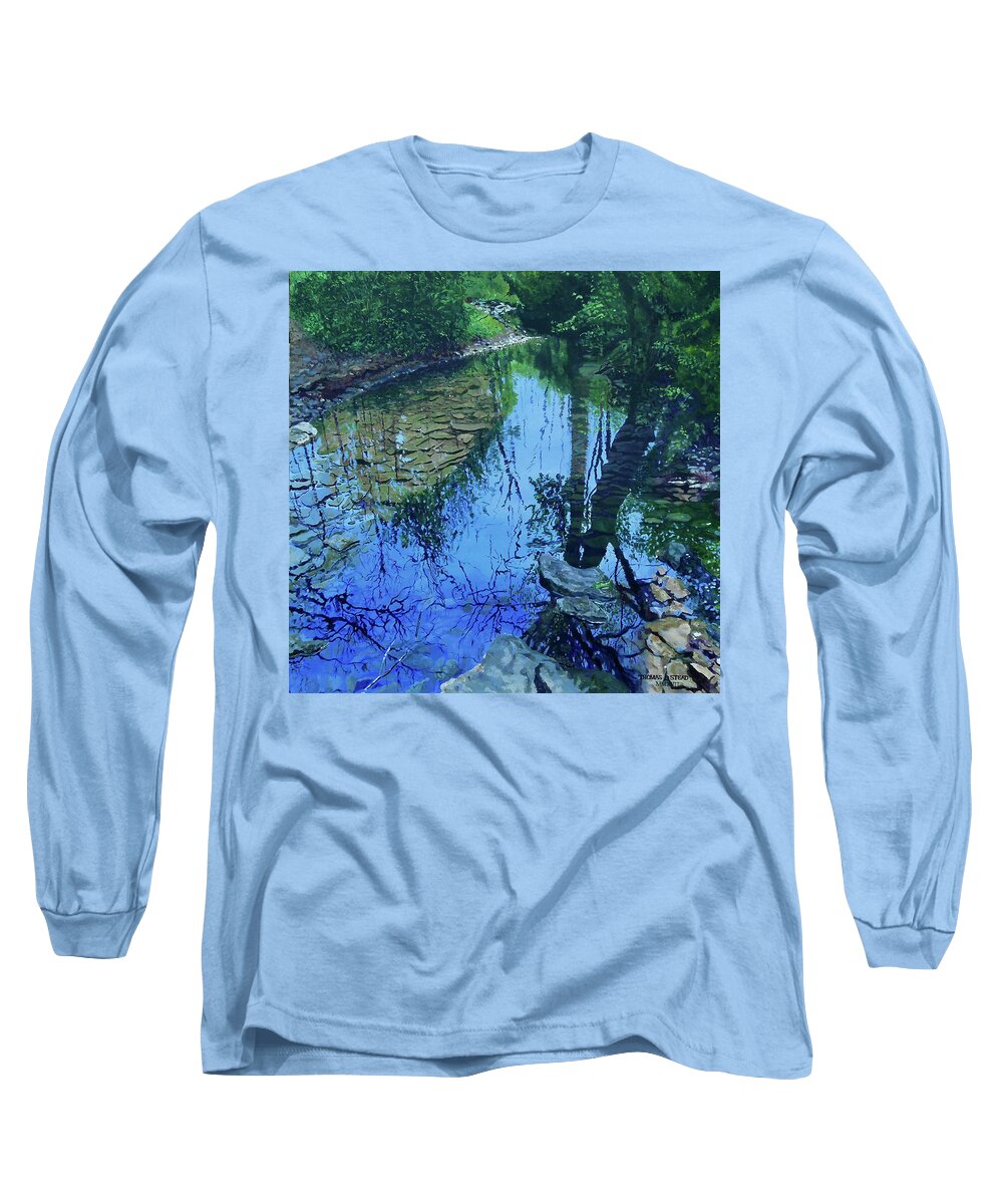 Reflections Long Sleeve T-Shirt featuring the painting Amberly Creek by Thomas Stead