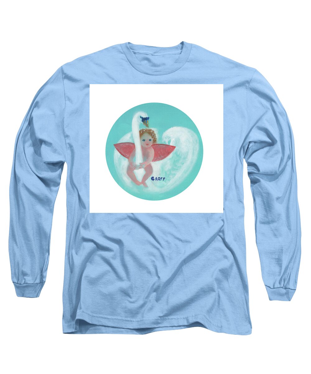 Cupid Long Sleeve T-Shirt featuring the painting Amorino with Swan by Enrico Garff