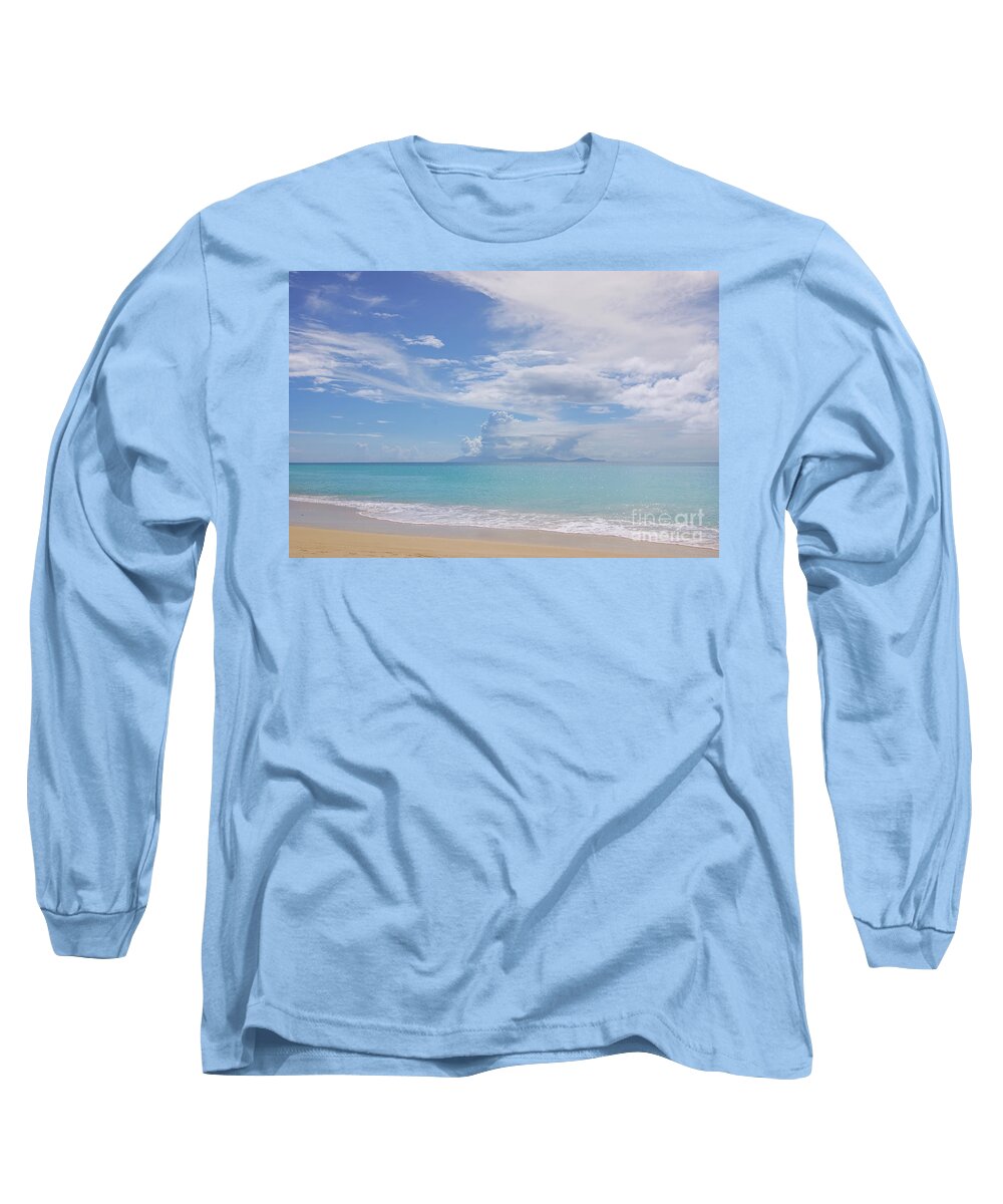 Antigua Long Sleeve T-Shirt featuring the photograph Antigua Beach View of Montserrat Volcano by Olga Hamilton