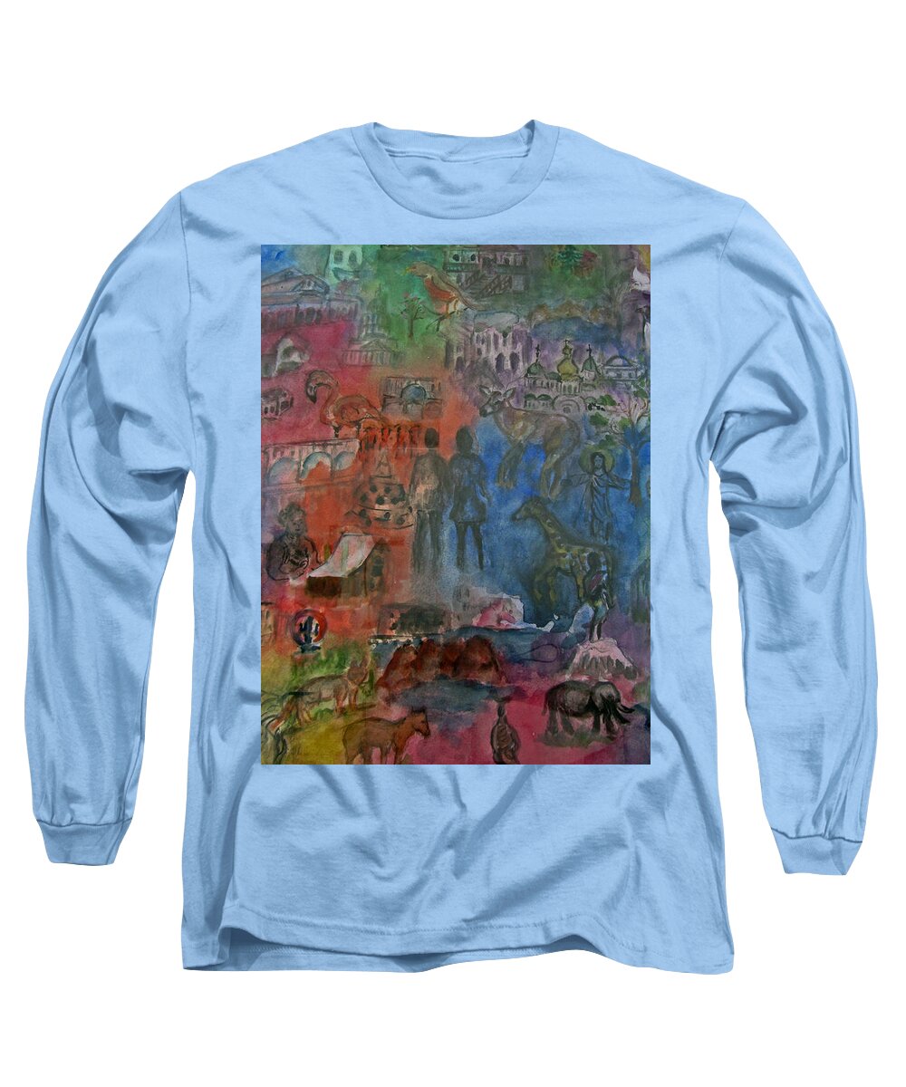 World Long Sleeve T-Shirt featuring the painting Around the World by Lucille Valentino