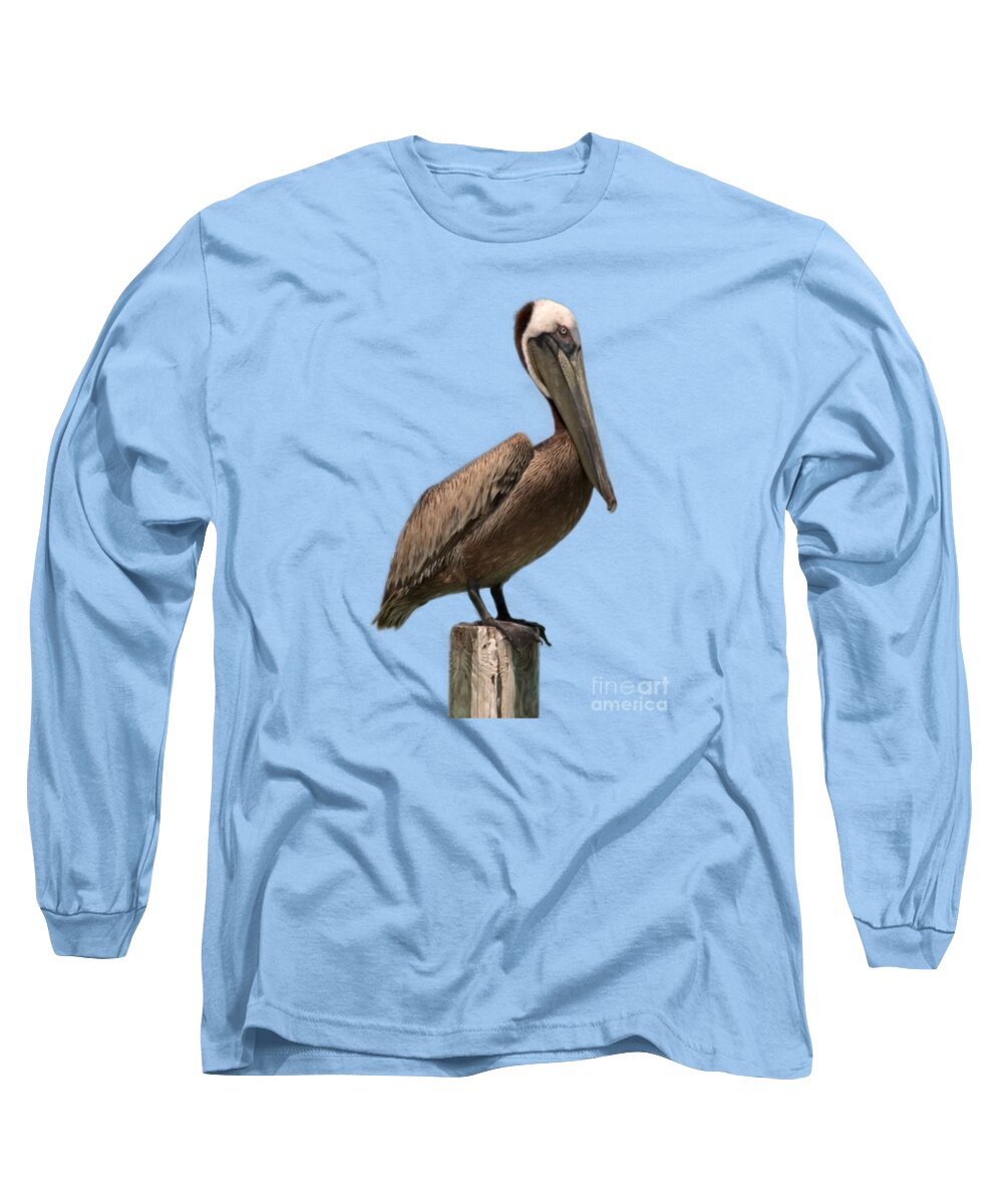 Brown Pelican Long Sleeve T-Shirt featuring the photograph Pelican Perched on a Piling by John Harmon