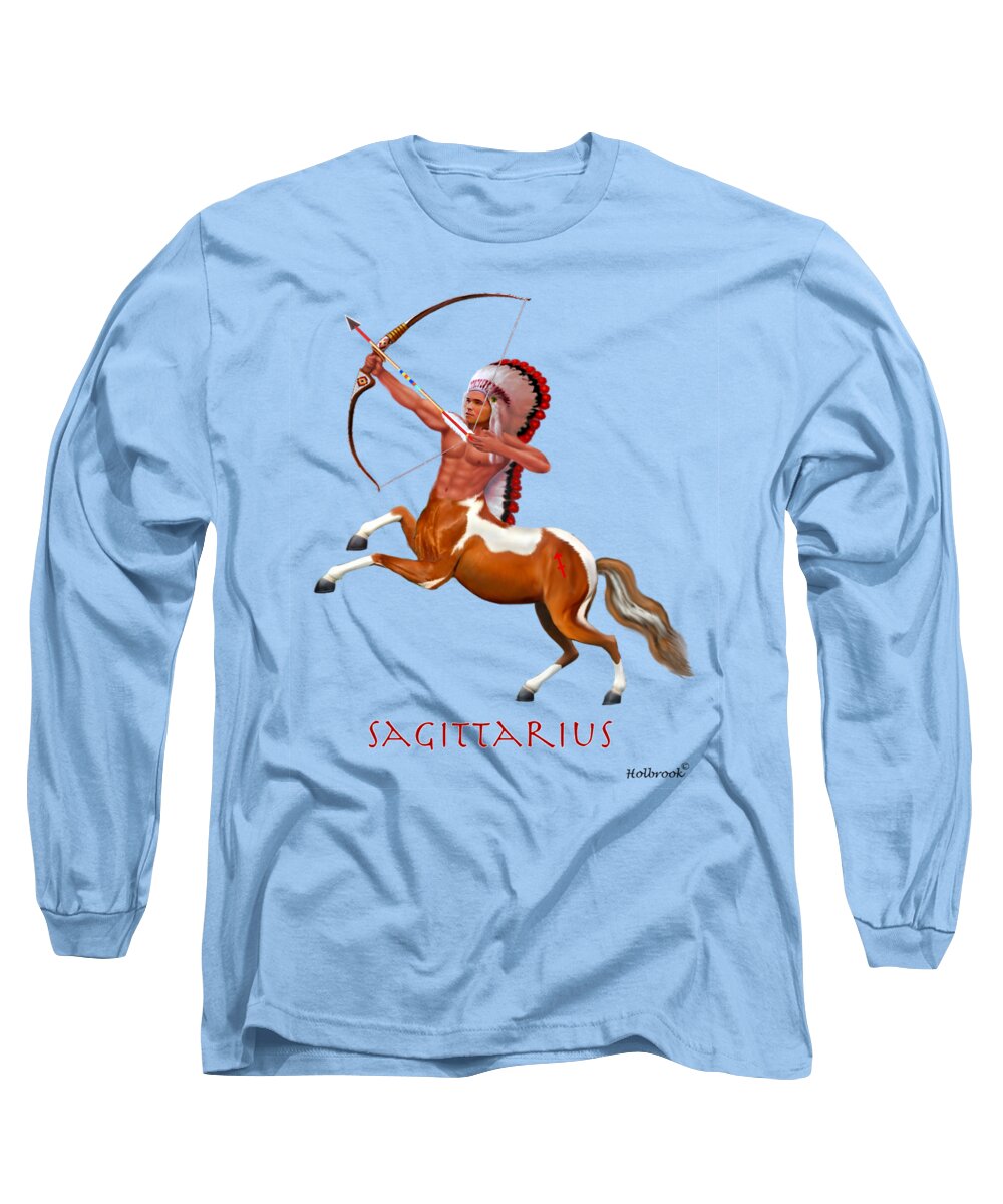 Sagittarius Long Sleeve T-Shirt featuring the digital art Native American Sagittarius by Glenn Holbrook