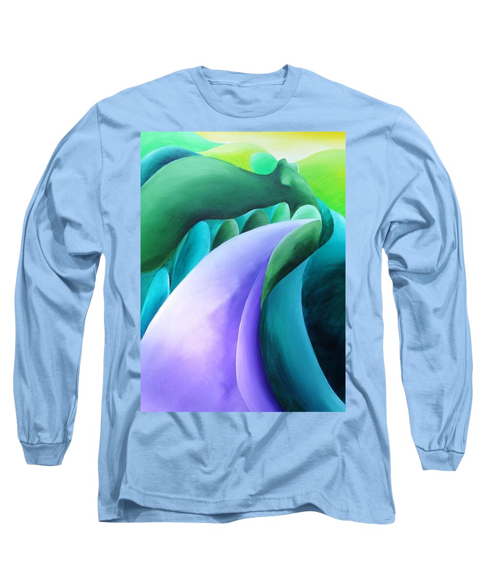 Green Long Sleeve T-Shirt featuring the painting As the Road Bends... so do I by Jennifer Hannigan-Green