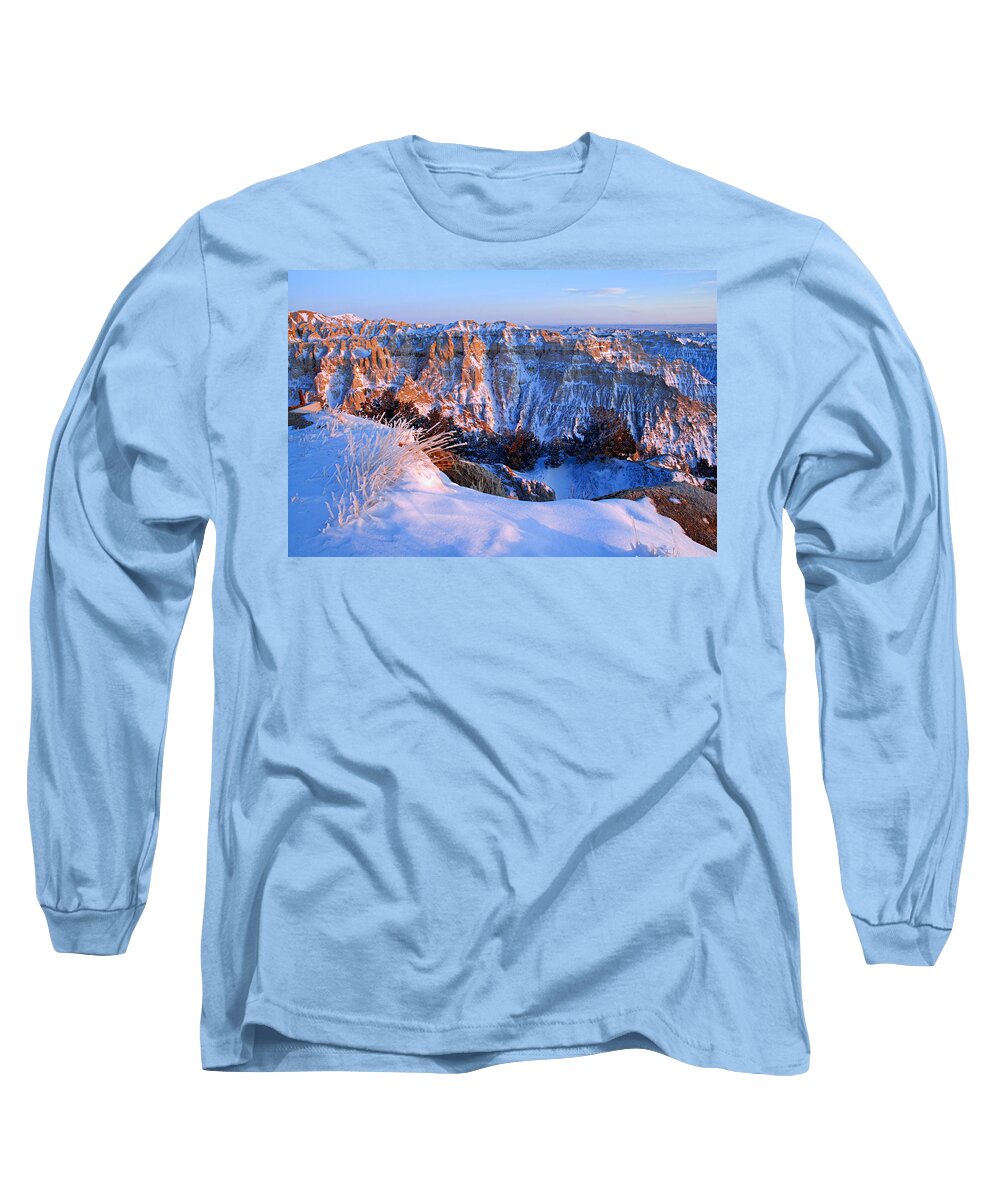 Badlands National Park Long Sleeve T-Shirt featuring the photograph Badlands at Sunset by Larry Ricker