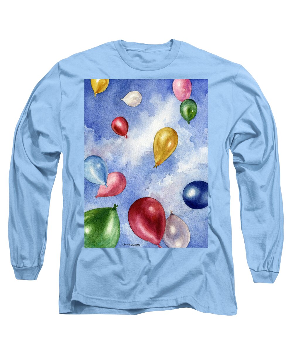 Balloons Painting Long Sleeve T-Shirt featuring the painting Balloons in Flight by Anne Gifford