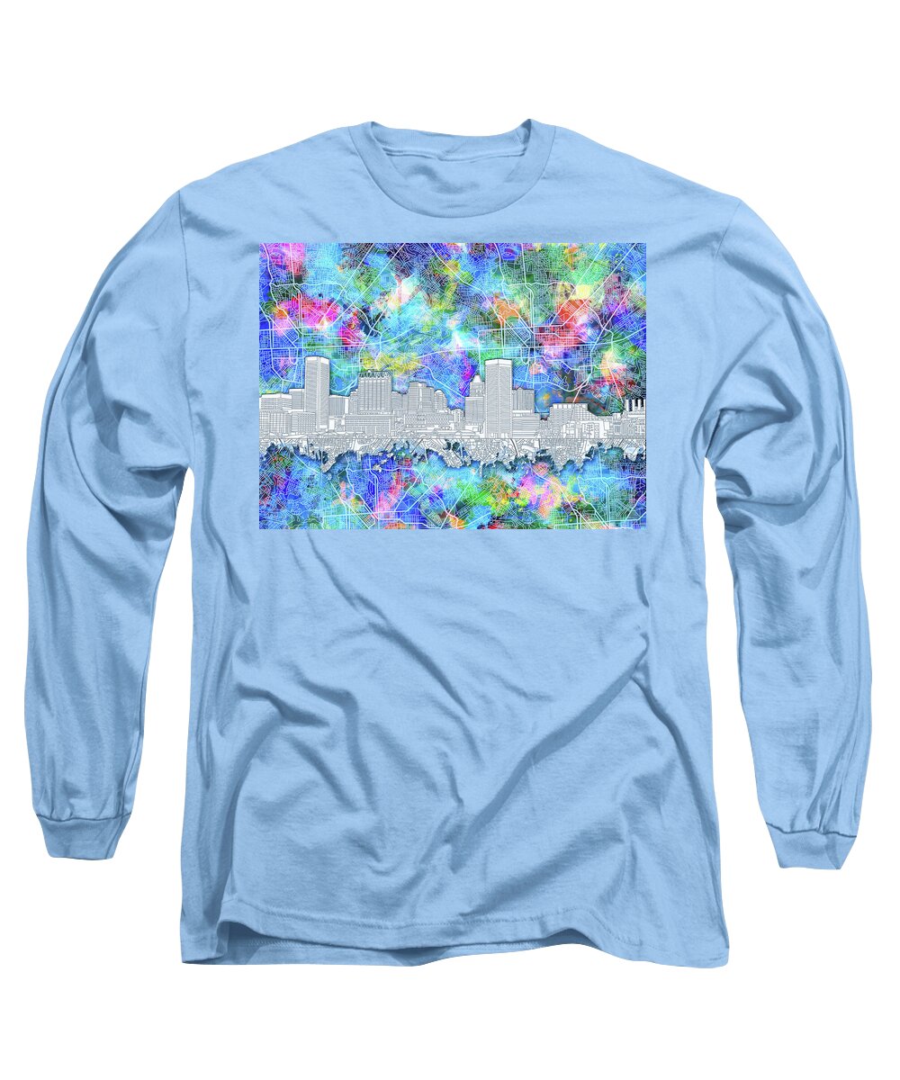 Baltimore Long Sleeve T-Shirt featuring the painting Baltimore Skyline Watercolor 14 by Bekim M