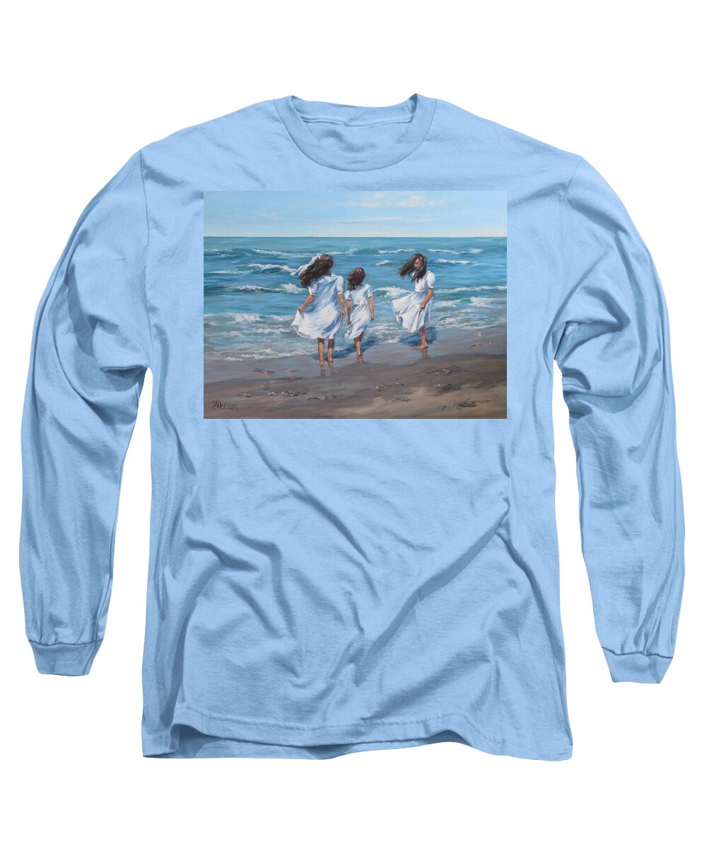 Beach Long Sleeve T-Shirt featuring the painting Beach Day by Karen Ilari