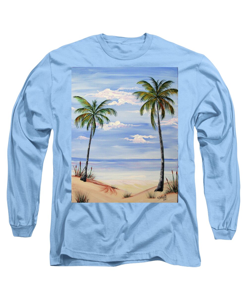 Beach Long Sleeve T-Shirt featuring the painting Beach scene by Gloria E Barreto-Rodriguez