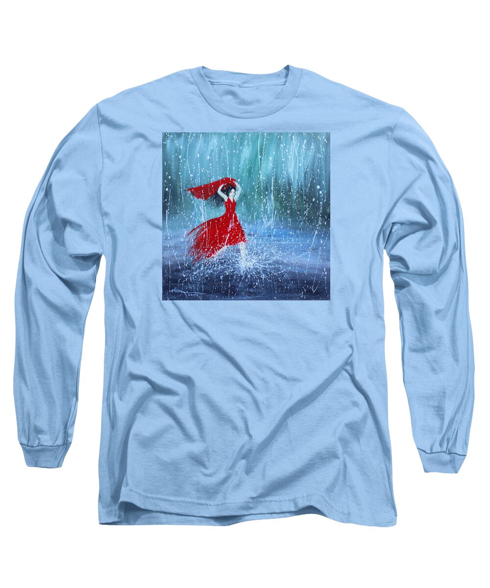 Being A Women Long Sleeve T-Shirt featuring the painting Being a Woman 7 - In the Rain by Kume Bryant