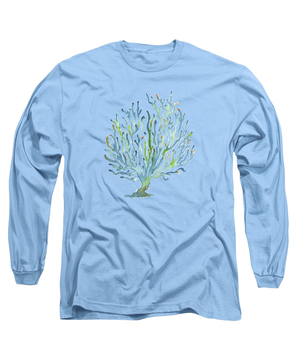 Watercolor Coral Long Sleeve T-Shirt featuring the painting Blue Coral by Amy Kirkpatrick