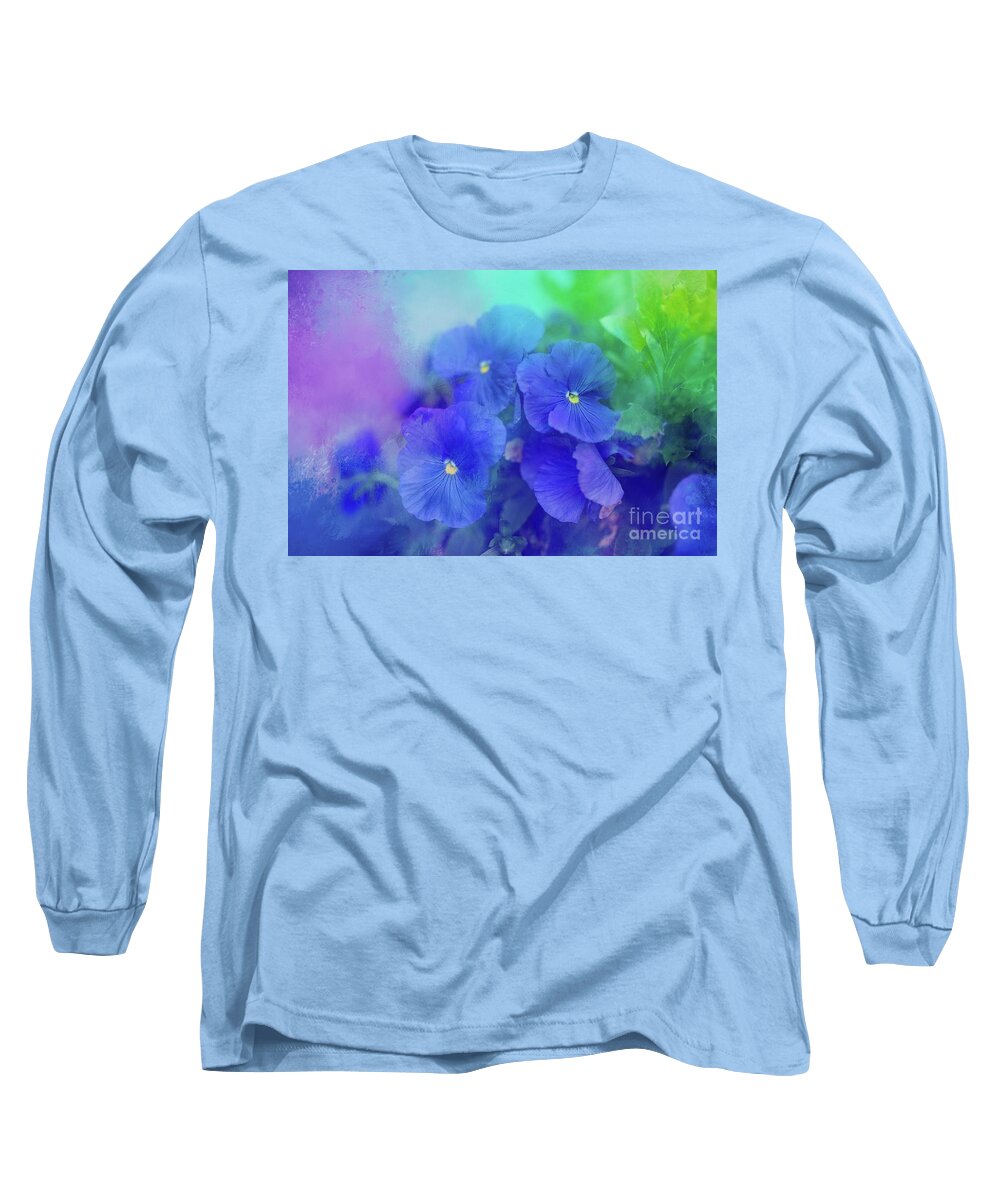 Pansies Long Sleeve T-Shirt featuring the photograph Blue Pansies by Eva Lechner