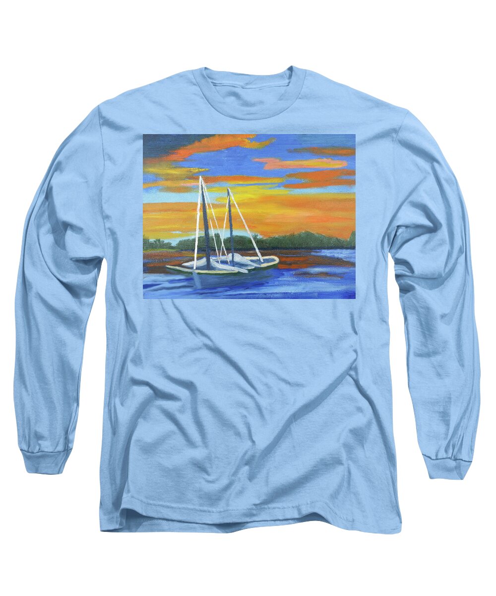 Boat Long Sleeve T-Shirt featuring the painting Boat Adrift by Margaret Harmon