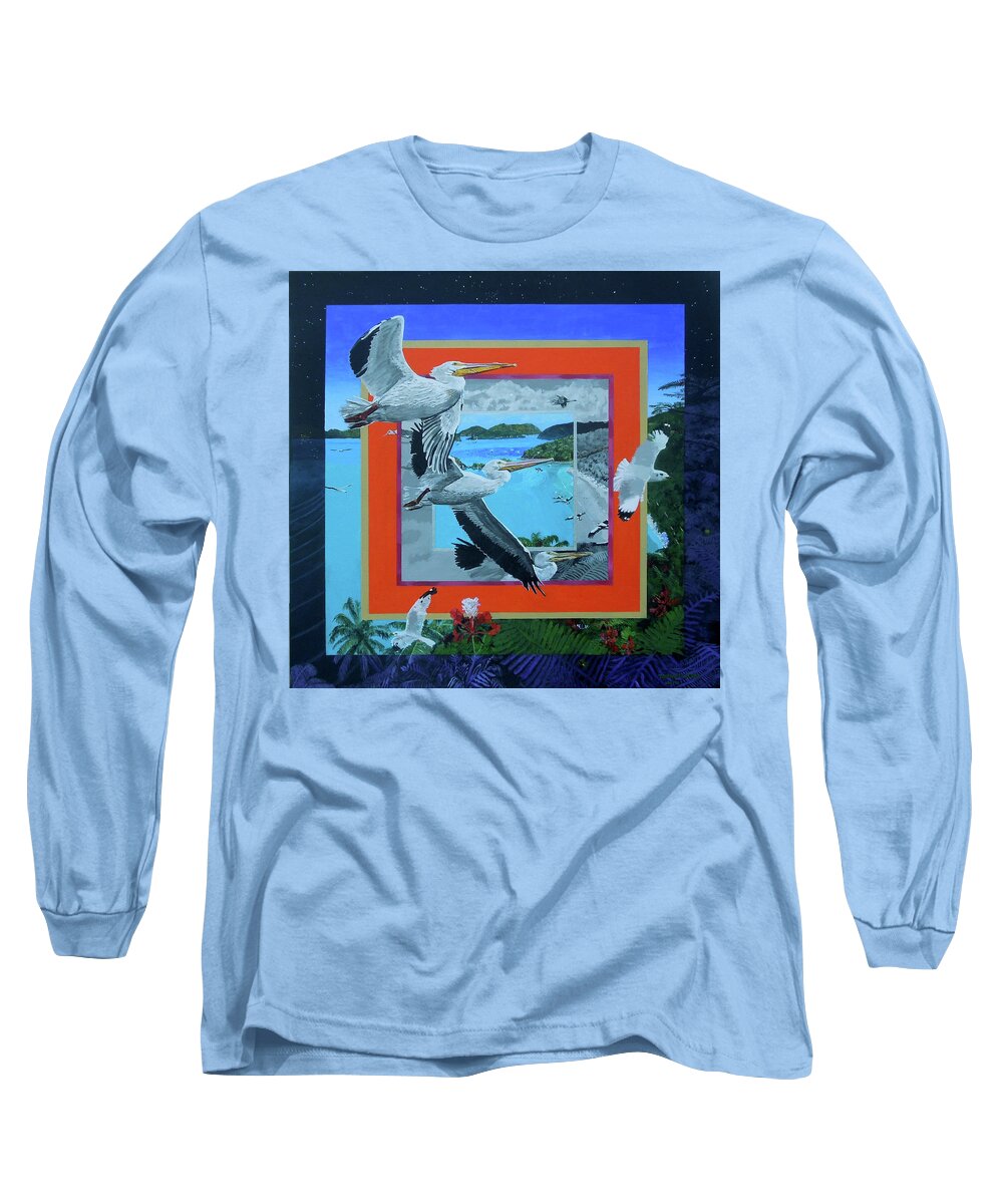 Pelicans Long Sleeve T-Shirt featuring the painting Boundary Series XVII by Thomas Stead