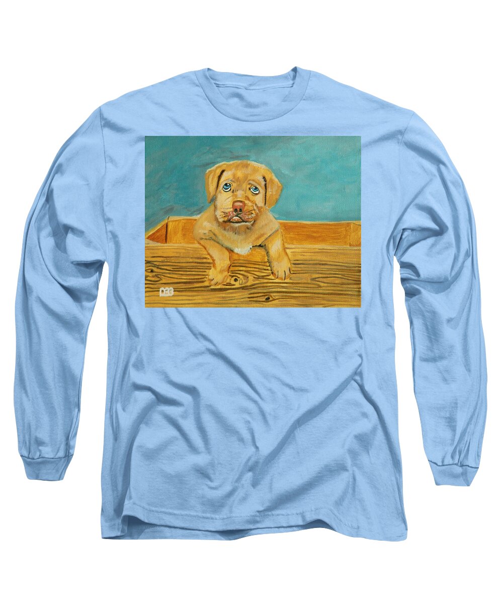 Puppy Long Sleeve T-Shirt featuring the painting Boxer pup by David Bigelow