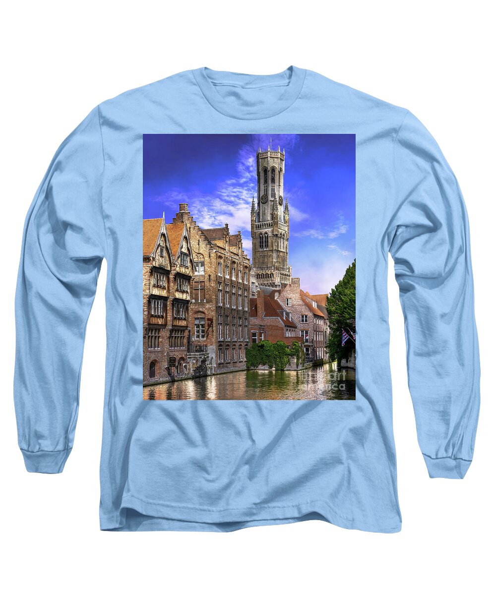 Brugge Long Sleeve T-Shirt featuring the photograph Brugge Bell Tower by David Meznarich