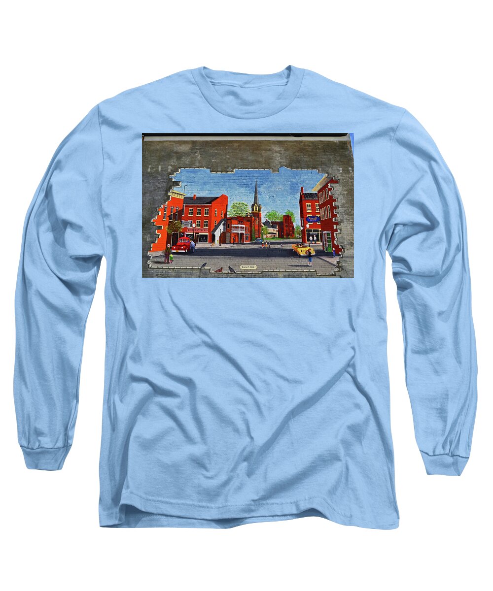 Building Mural Long Sleeve T-Shirt featuring the photograph Building Mural - Cuba New York 001 by George Bostian