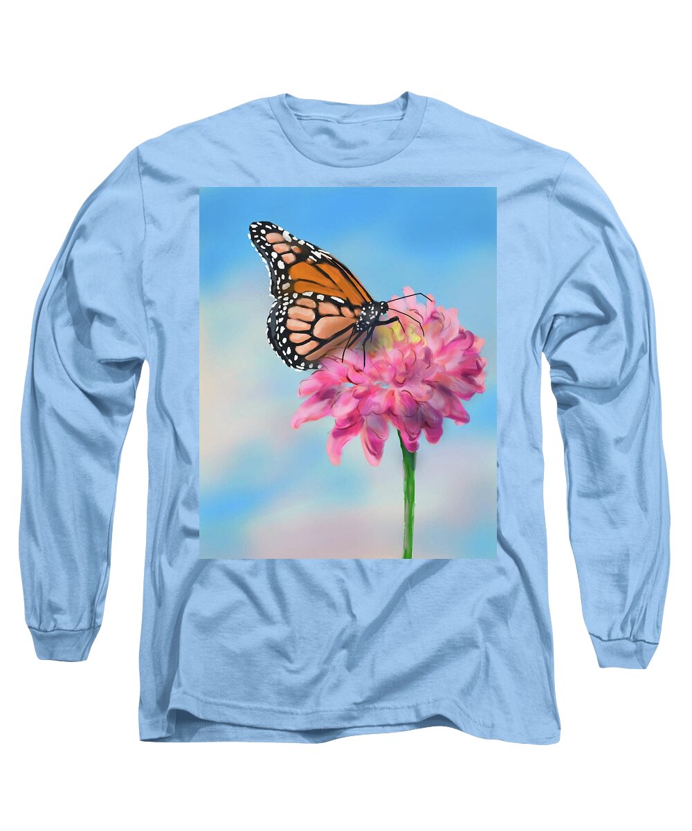 Butterfly Long Sleeve T-Shirt featuring the digital art Butterfly and Blossom by Cynthia Westbrook