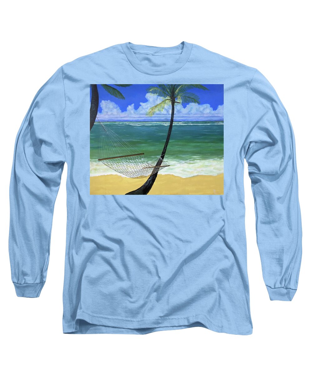 Landscape Long Sleeve T-Shirt featuring the painting By The Sea by Mr Dill