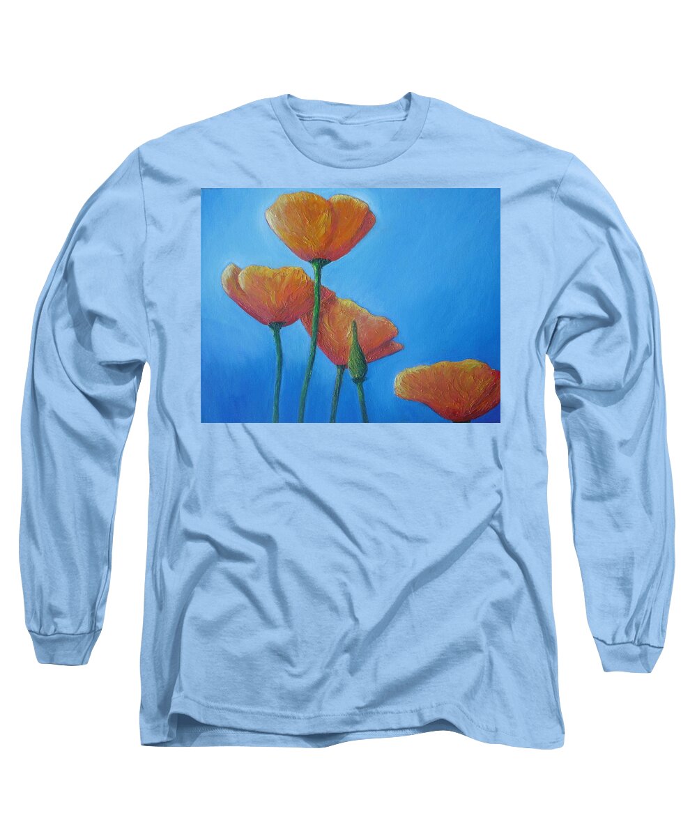 Poppies Long Sleeve T-Shirt featuring the painting California Poppies #4 by Vesna Antic