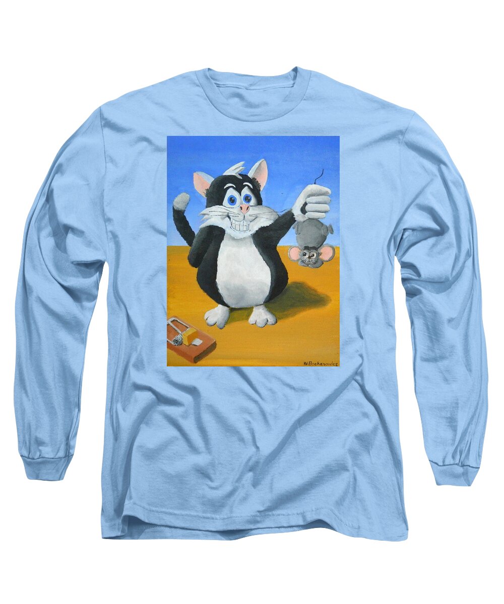 Caught A Mouse Long Sleeve T-Shirt featuring the painting Caught a Mouse by Winton Bochanowicz