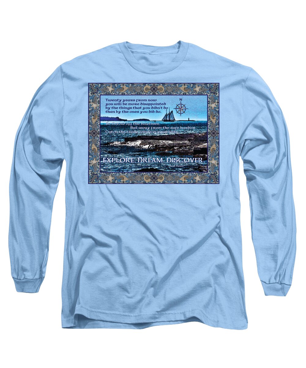 Nautical Long Sleeve T-Shirt featuring the digital art Celtic Explorer - Bluenose II in Halifax Harbour by Celtic Artist Angela Dawn MacKay
