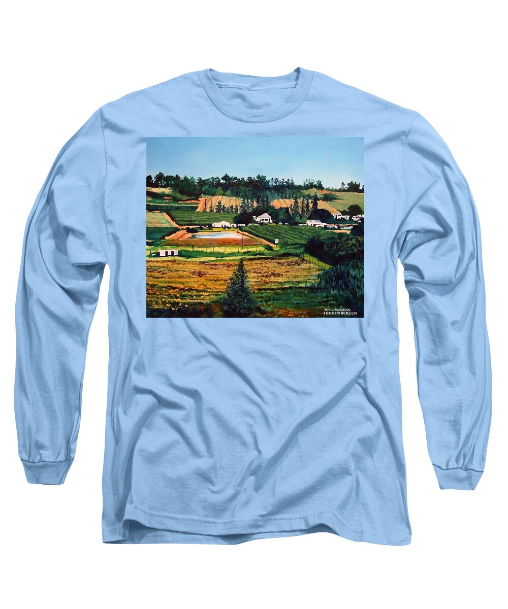 Farm Long Sleeve T-Shirt featuring the painting Chubby's Farm by Tim Johnson