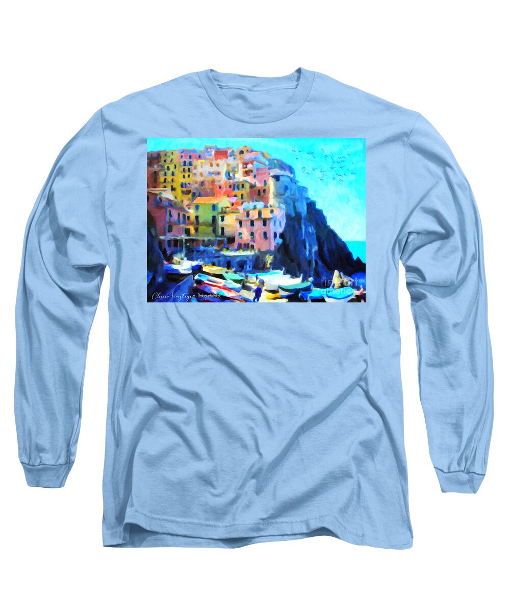 Cinque Terre Long Sleeve T-Shirt featuring the painting Cinque Terre by Chris Armytage