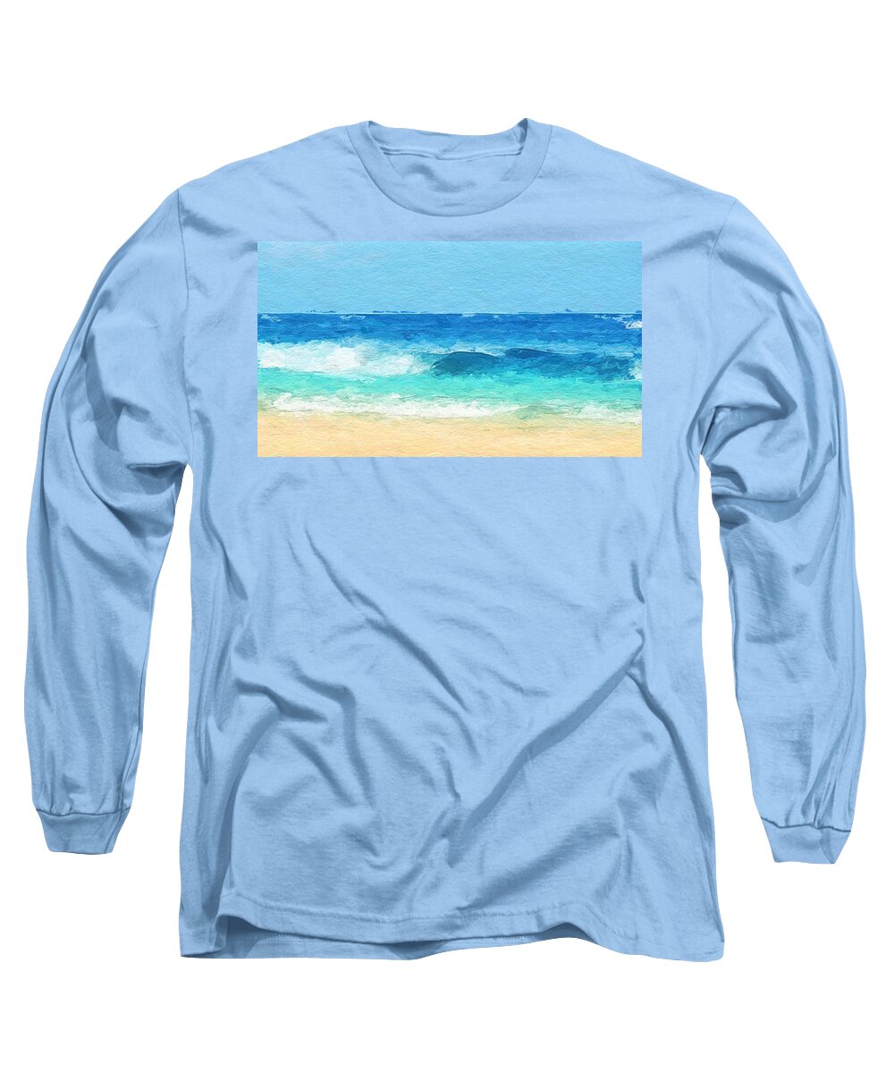Anthony Fishburne Long Sleeve T-Shirt featuring the mixed media Clear blue waves by Anthony Fishburne