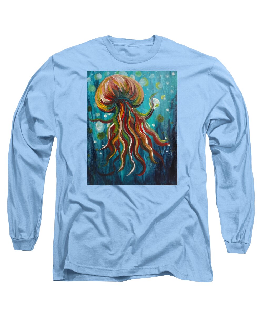 Colorful Long Sleeve T-Shirt featuring the painting Colorful Jellyfish by Michelle Pier