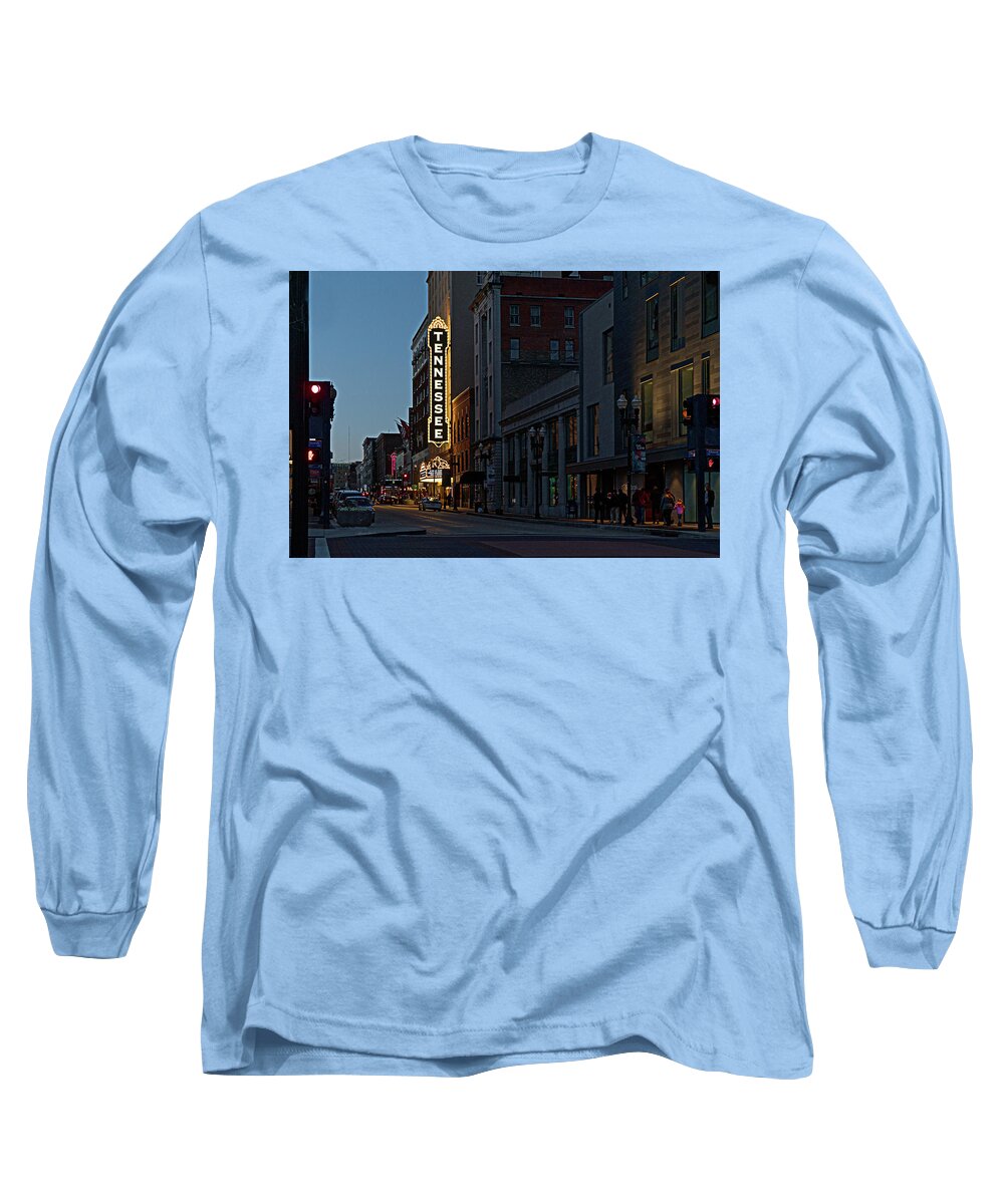 Knoxville Long Sleeve T-Shirt featuring the photograph Colorful Night on Gay Street by Sharon Popek
