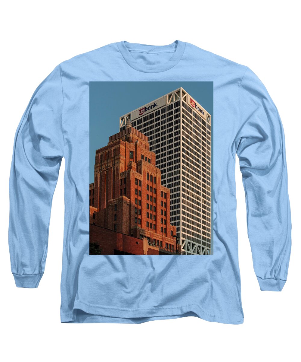 Wisconsin Gas Bldg. Long Sleeve T-Shirt featuring the photograph Contrasting Towers by John Roach