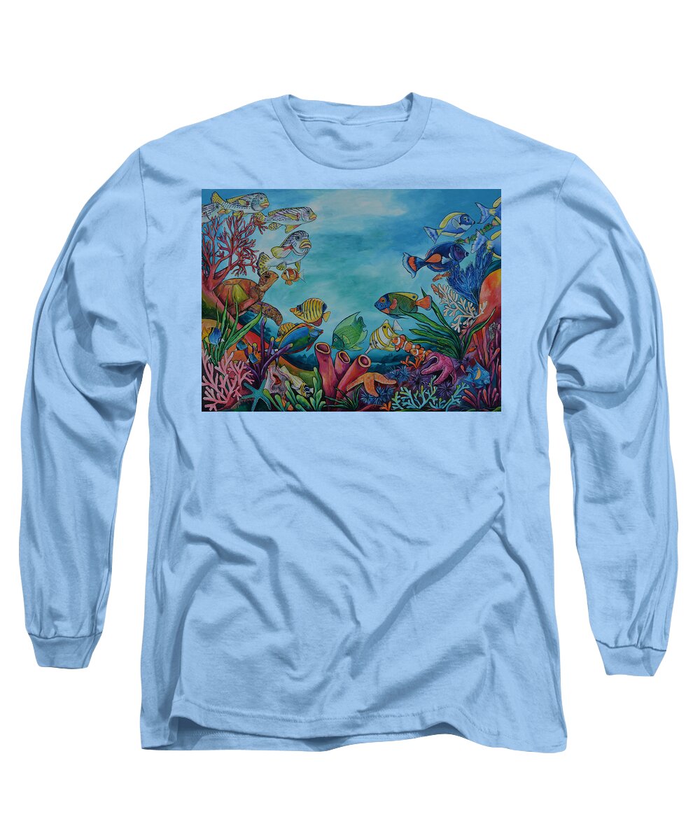 Coral Reef Long Sleeve T-Shirt featuring the painting Coral Reef by Patti Schermerhorn
