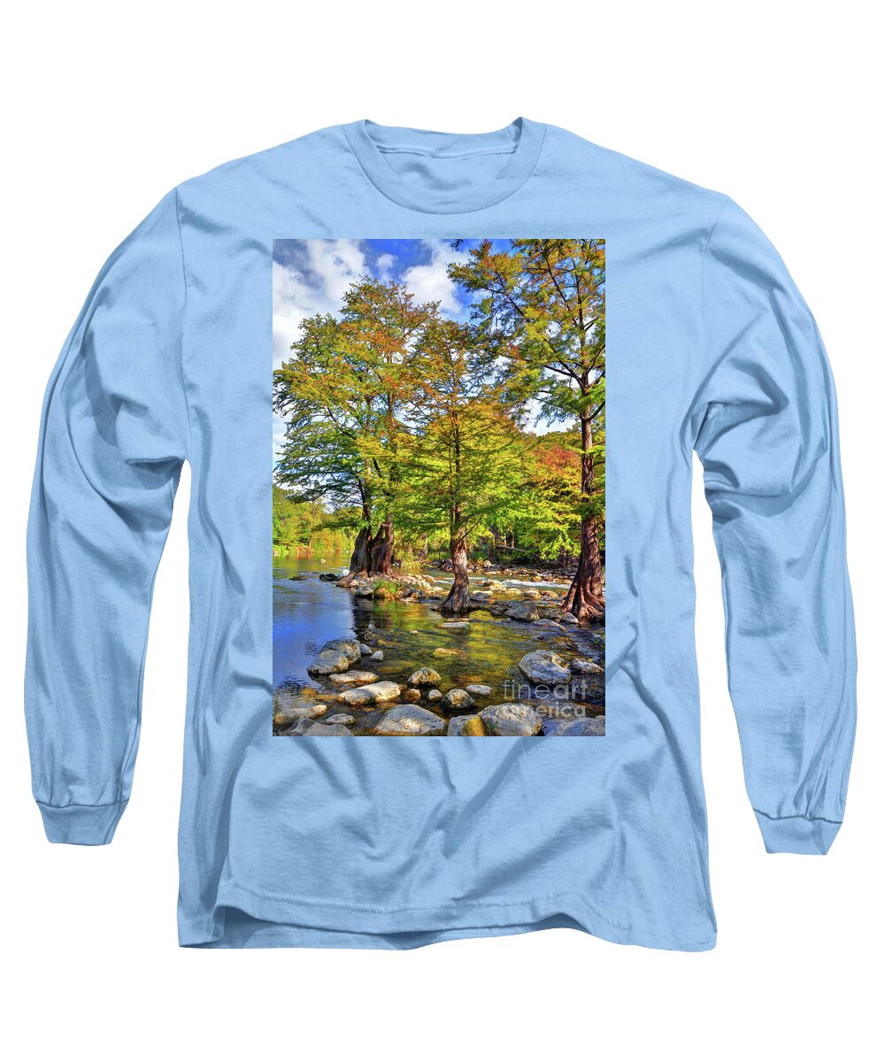 Guadalupe Long Sleeve T-Shirt featuring the photograph Cypress Trees along the Guadalupe River by Savannah Gibbs