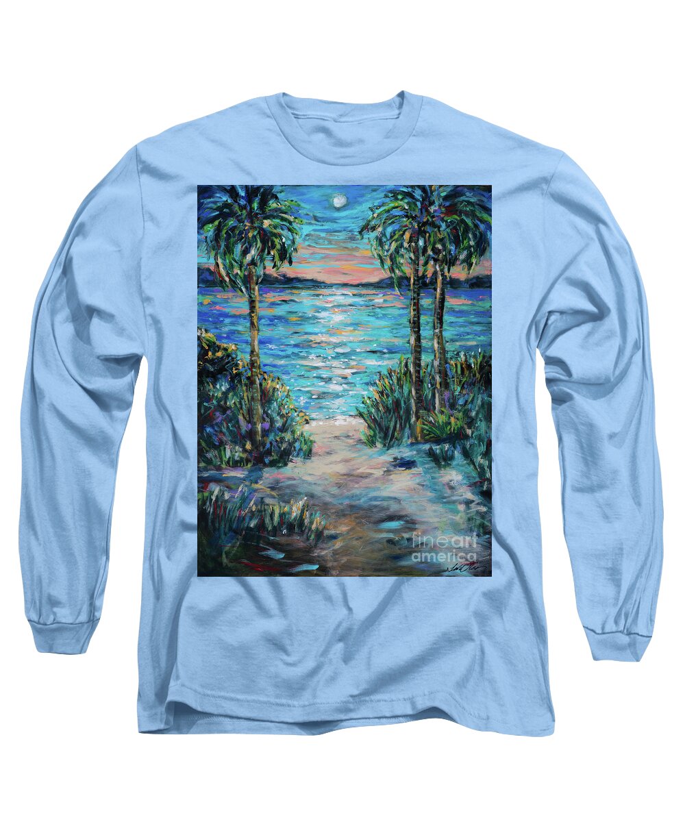Tropical Landscape Long Sleeve T-Shirt featuring the painting Day to Night by Linda Olsen