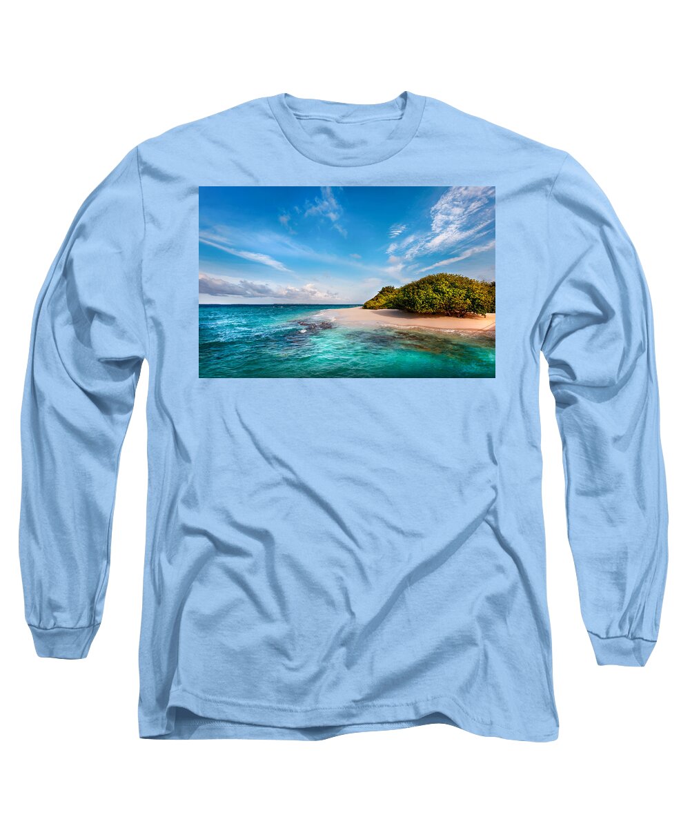Jenny Rainbow Fine Art Photography Long Sleeve T-Shirt featuring the photograph Deserted Maldivian Island by Jenny Rainbow