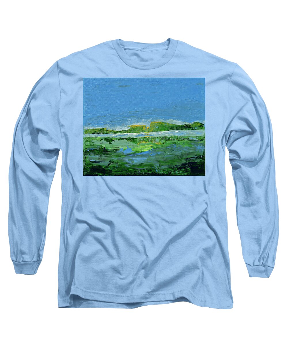 Abstract Landscape Long Sleeve T-Shirt featuring the painting Distant Reflections by Donna Blackhall