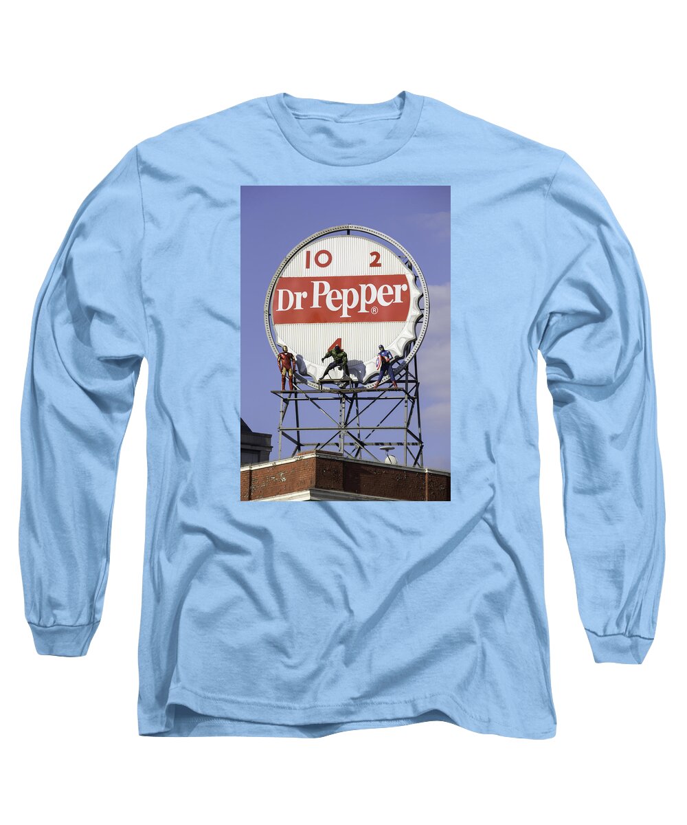Roanoke Long Sleeve T-Shirt featuring the photograph Dr Pepper and the Avengers by Teresa Mucha