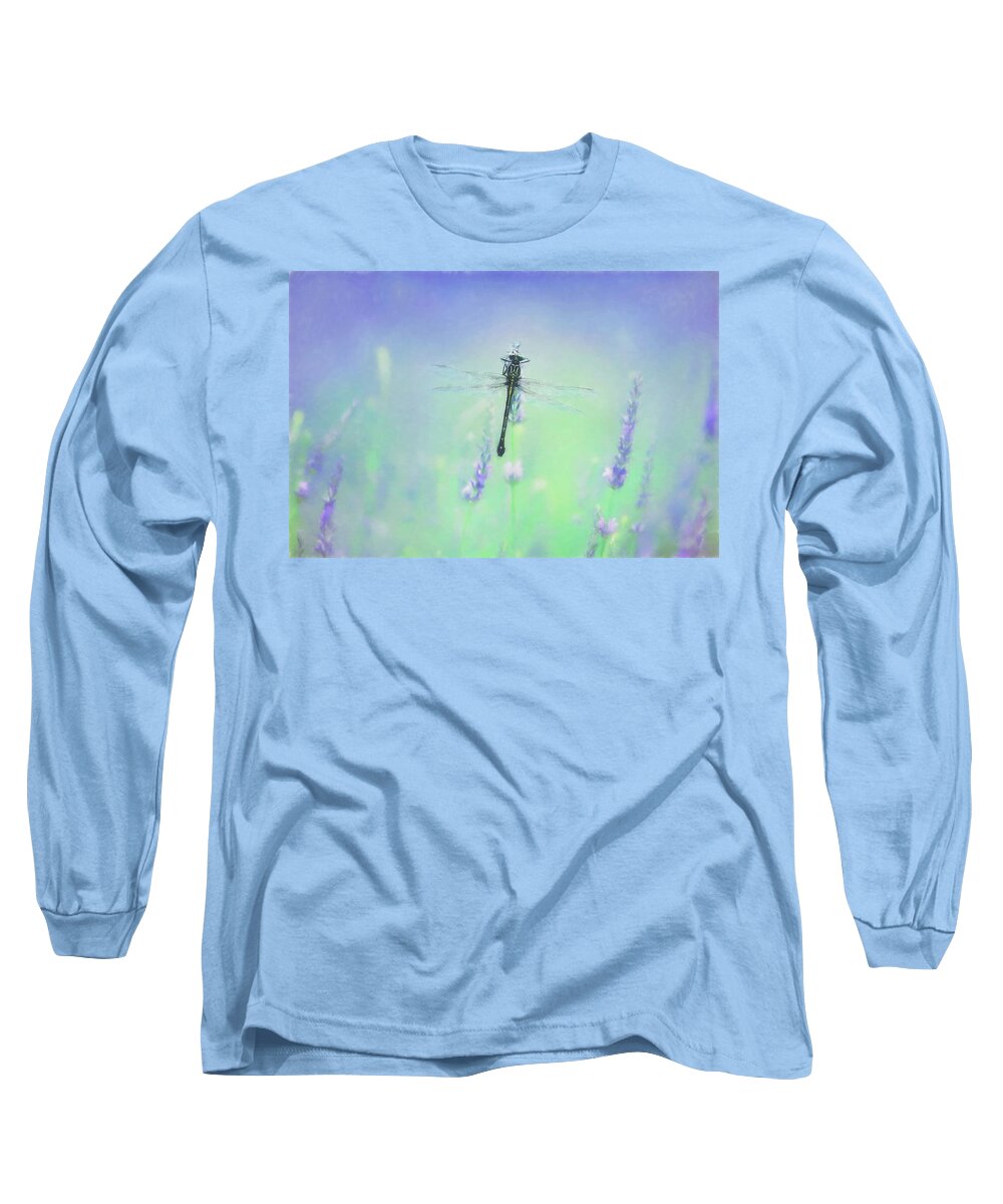 Dragonfly Long Sleeve T-Shirt featuring the photograph Dragonfly on Lavender Painting by Carrie Ann Grippo-Pike