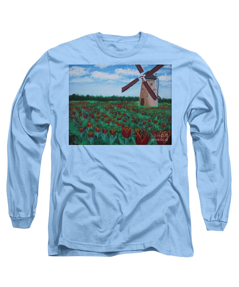 Dutch Long Sleeve T-Shirt featuring the painting Dutch Tulips by C E Dill