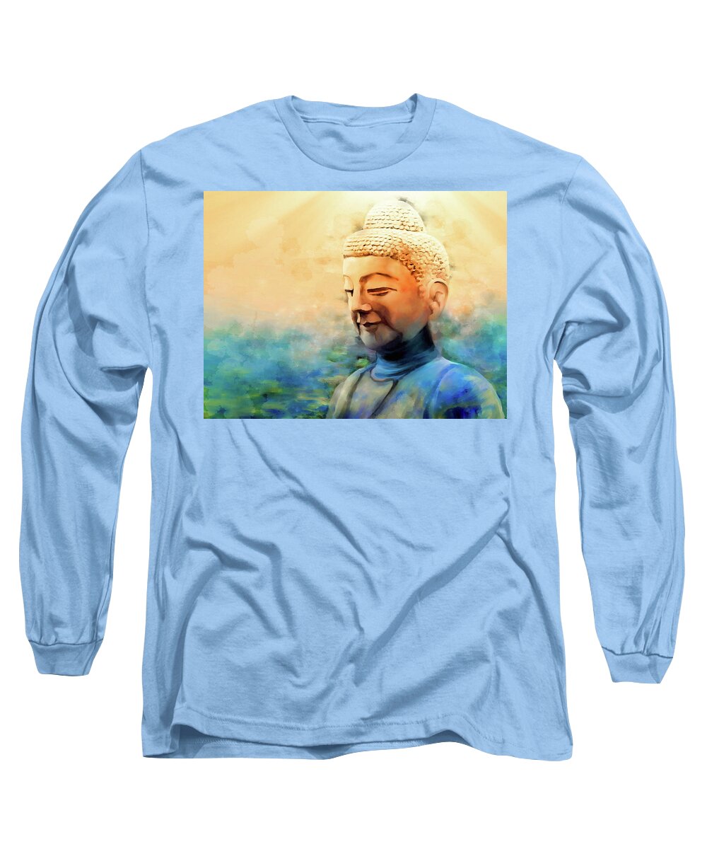 Buddha Long Sleeve T-Shirt featuring the painting Enlightened One by Sand And Chi