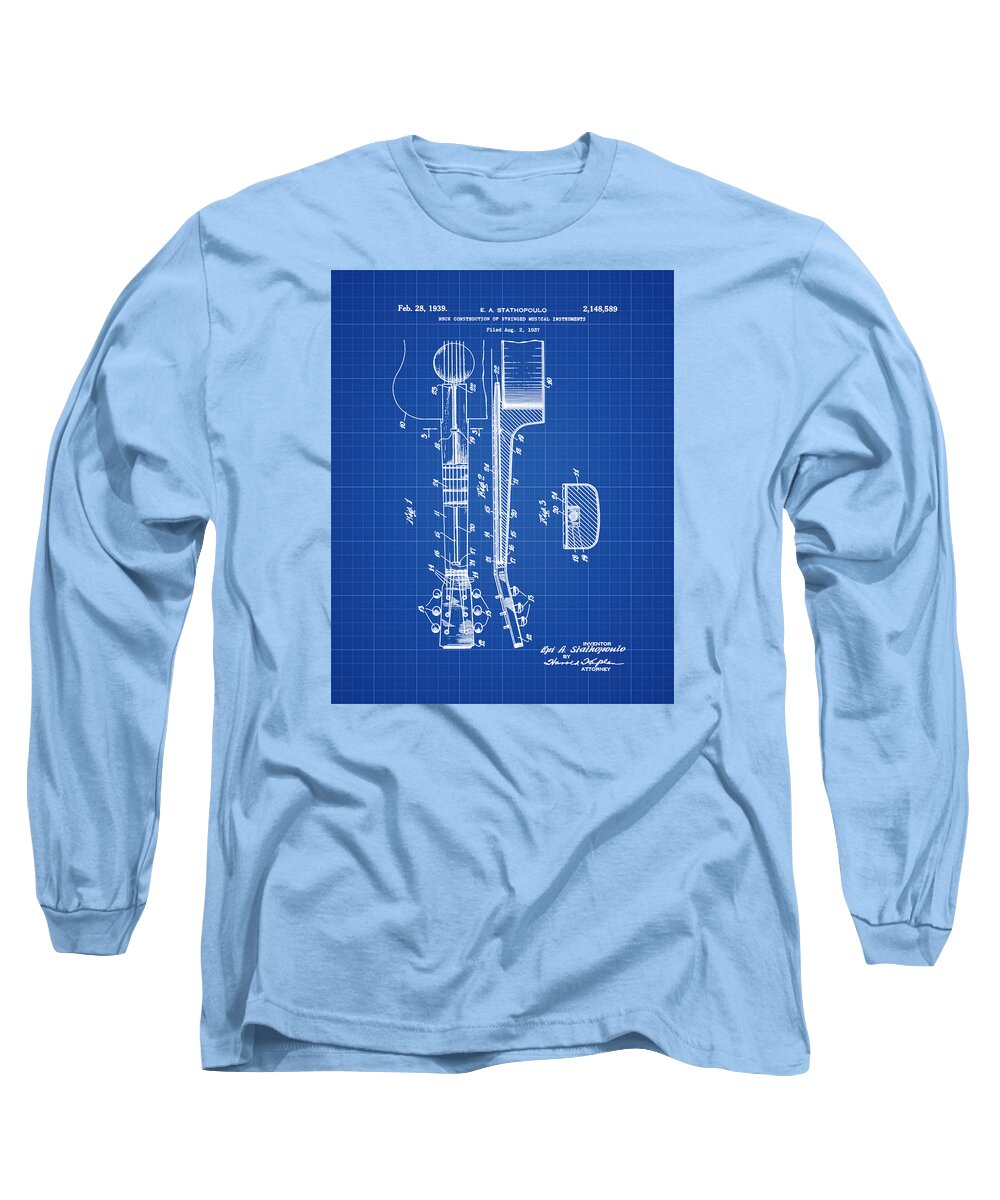 Epiphone Long Sleeve T-Shirt featuring the photograph Epiphone Guitar Patent 1939 Blue Print by Bill Cannon