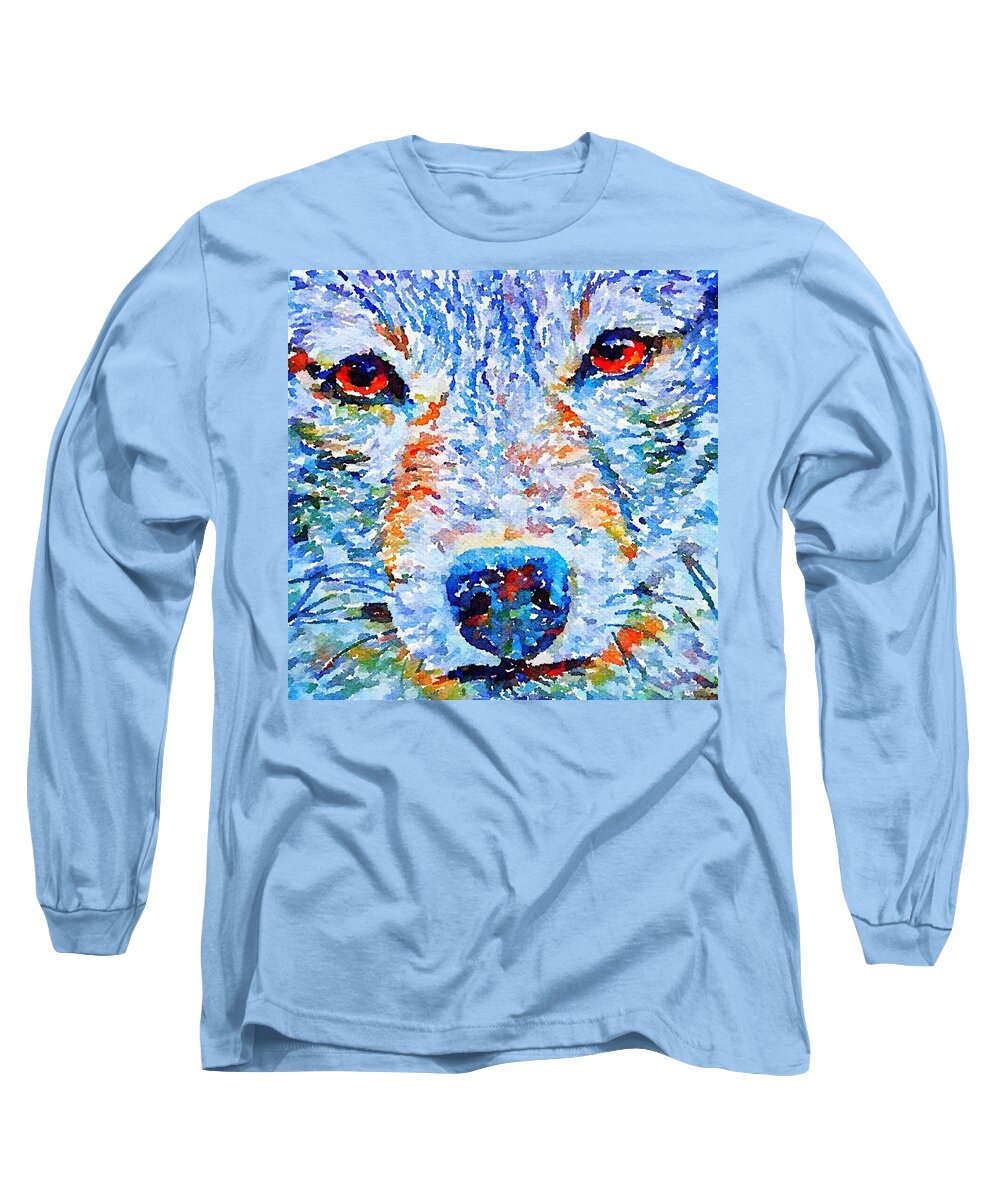 Wolf Long Sleeve T-Shirt featuring the digital art Face of a Wolf by Julius Reque