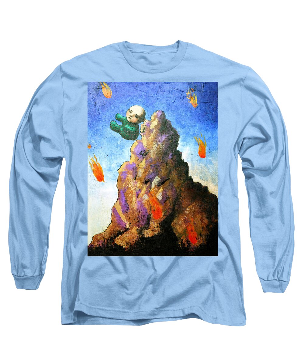 Figure Long Sleeve T-Shirt featuring the painting Falling Off the Mountain by Pauline Lim