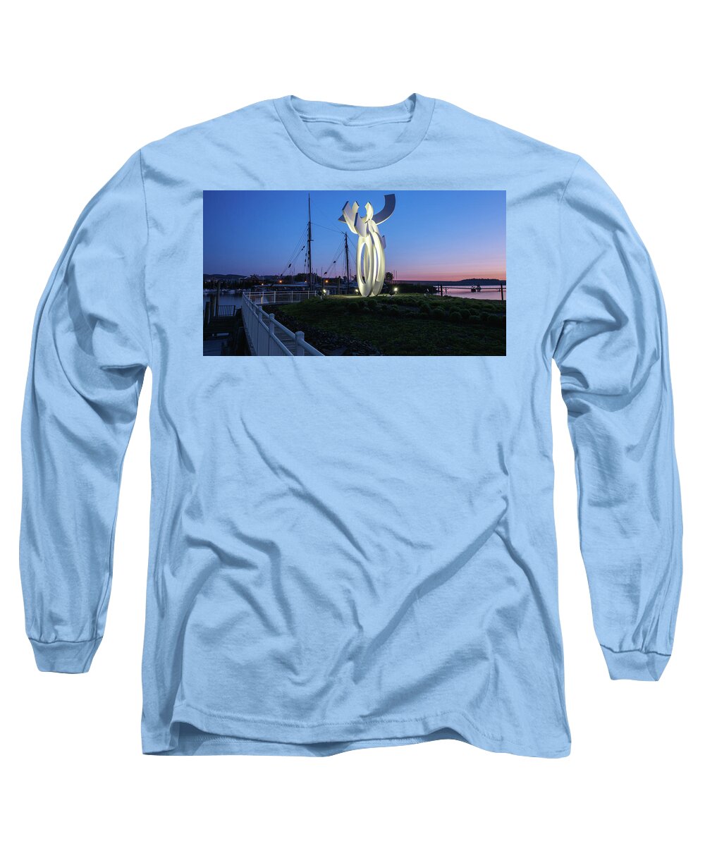 Hudson Valley Long Sleeve T-Shirt featuring the photograph First Light At The Waterfront Cropped Version by Angelo Marcialis