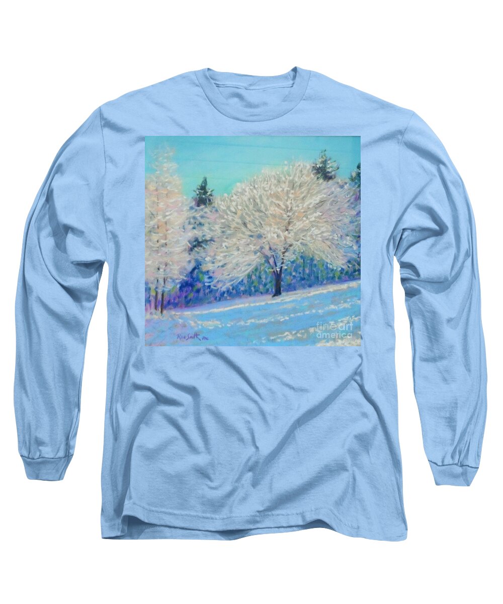 Landscape Long Sleeve T-Shirt featuring the pastel First Snowfall by Rae Smith PAC