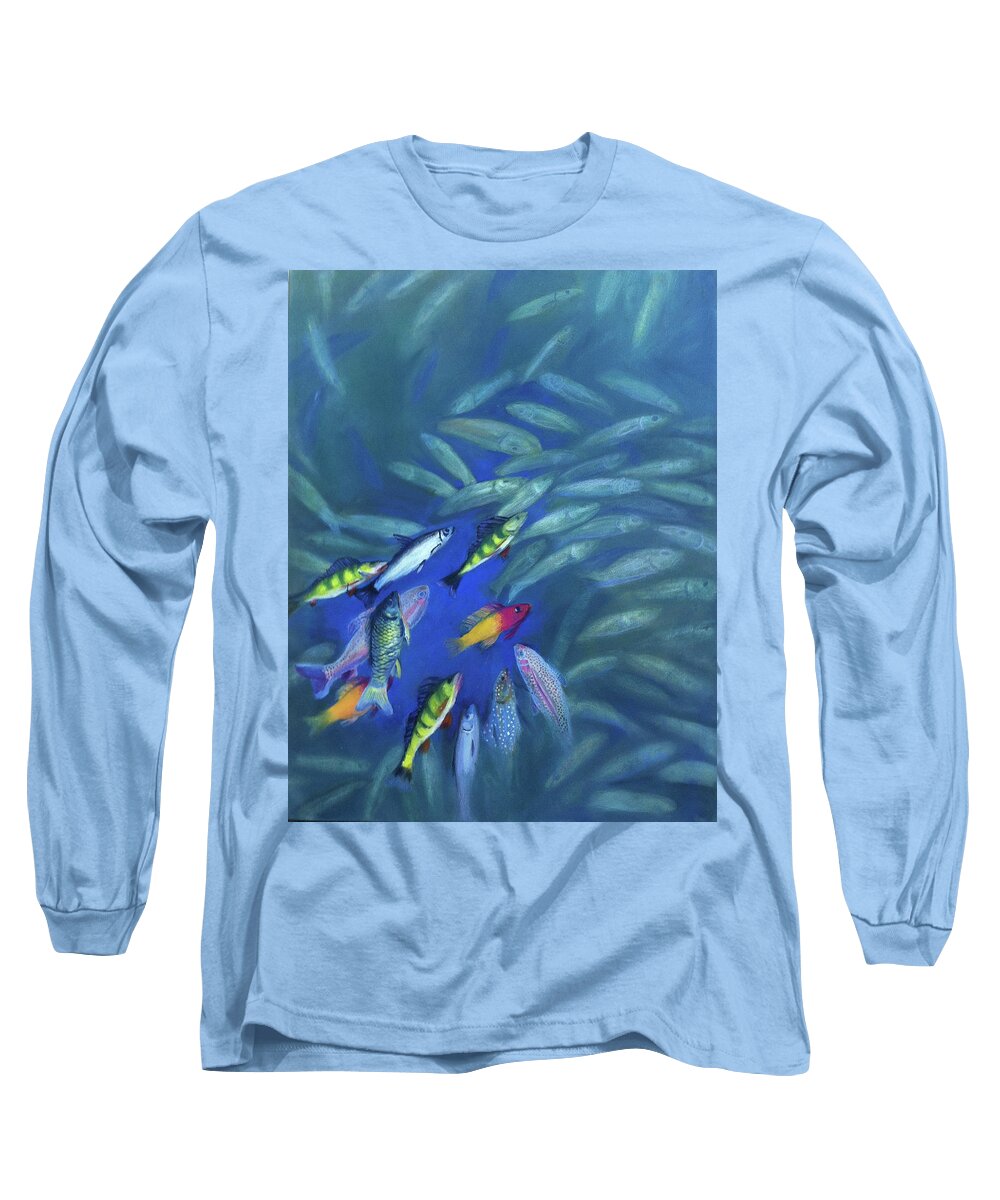 Fish Long Sleeve T-Shirt featuring the painting Fish Bowl by Art Nomad Sandra Hansen