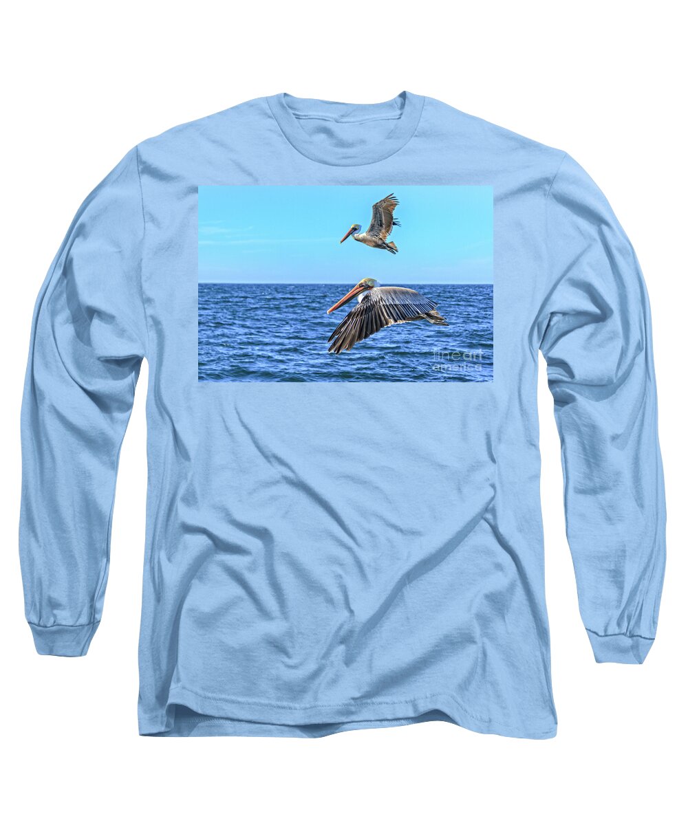 Pelican Long Sleeve T-Shirt featuring the photograph Flying Pair by Robert Bales