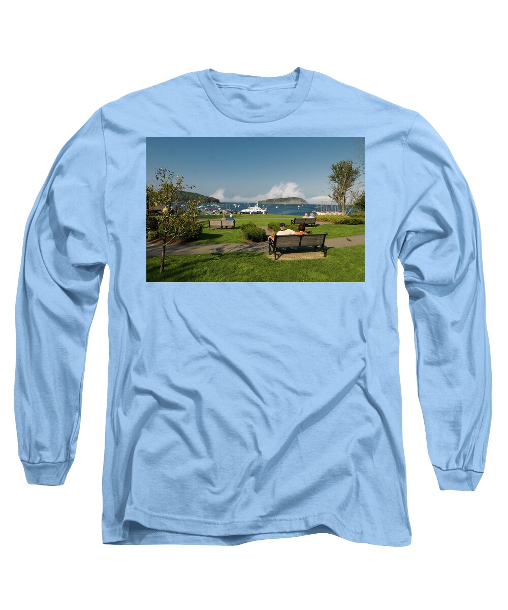 acadia National Park Long Sleeve T-Shirt featuring the photograph Fog Show Over the Porcupine Islands by Paul Mangold