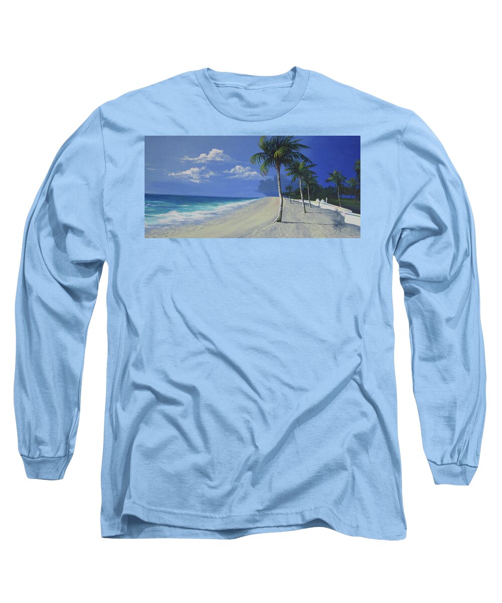 Fort Lauderdale Long Sleeve T-Shirt featuring the painting Fort Lauderdale Beach by Anne Marie Brown