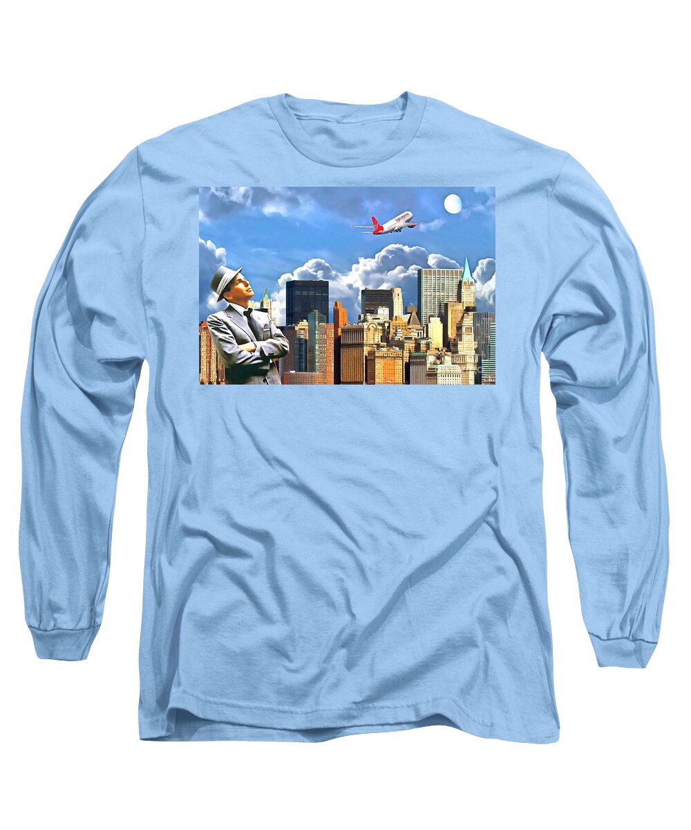 Wingsdomain Long Sleeve T-Shirt featuring the photograph Frank Sinatra Fly Me To The Moon New York 20170506 v4 by Wingsdomain Art and Photography